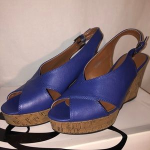 NIB Nine West blue wedge sandals Size 6